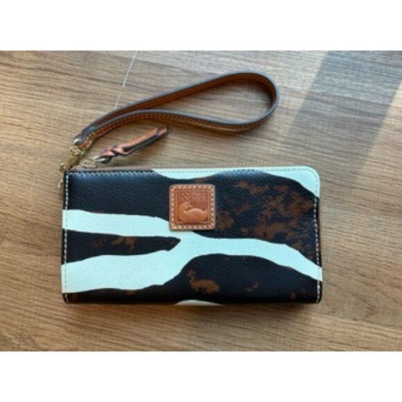 Dooney & Bourke Handbags - Dooney&Bourke Zebra Print Continental Zip Around Wallet Brown Cream Leather EUC